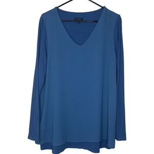 J Jill Wearever Collection Blue Chiffon Layered Jersey Long‎ Sleeve Tunic Size M